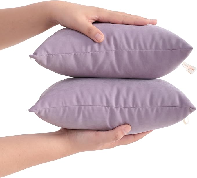 FLXXIE 2 Pack Microfiber Tiny Pillows, 11x7 Inches, Mini Pillows for Sleeping and Traveling, Washable Pillows, Soft Small Pillows Travel Pillows Nap Pillows, Lavender