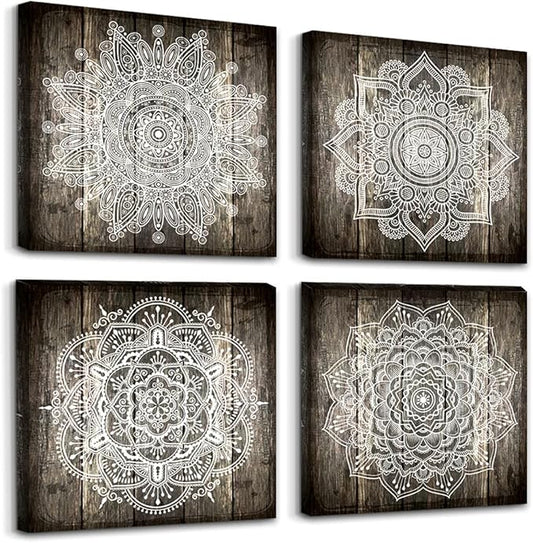 Canvas Wall Art For Bedroom Wall Decor For Living Room Black And White Abstract Paintings Modern 4 Piece Framed Retro Pattern Canvas Art Bathroom Prints Ready To Hang Pictures For Home Decorations