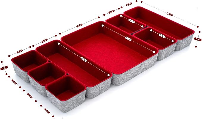 Welaxy drawer organizers trays dividers small shallow felt storage bin soft sturdy office suppliers closet cabinet makeup crafts pens junk desk decluterring box 8-piece (Maroon)