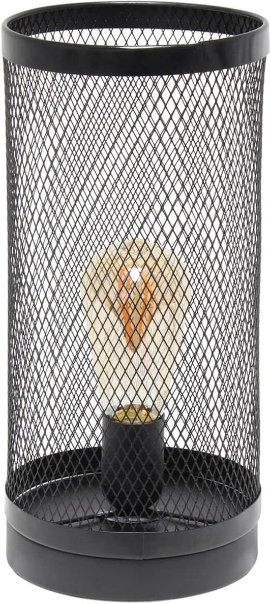 Simple Designs LT1075-BLK Black Mesh Cylindrical Steel Table Lamp