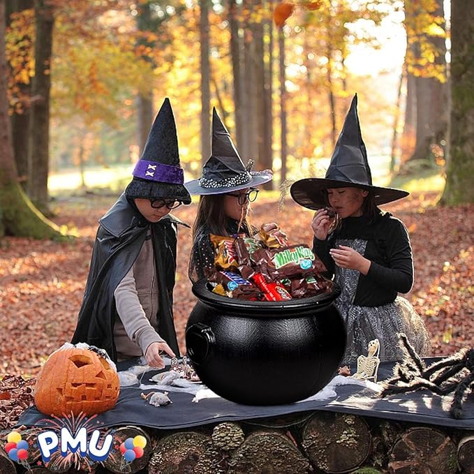 PMU 2 Pc Halloween Cauldron - Blow Mold Plastic Party Accessory - Candy Holder for Kids - Halloween Party Favors & Supplies – Perfect for Trick or Treat - 16 Inch Black