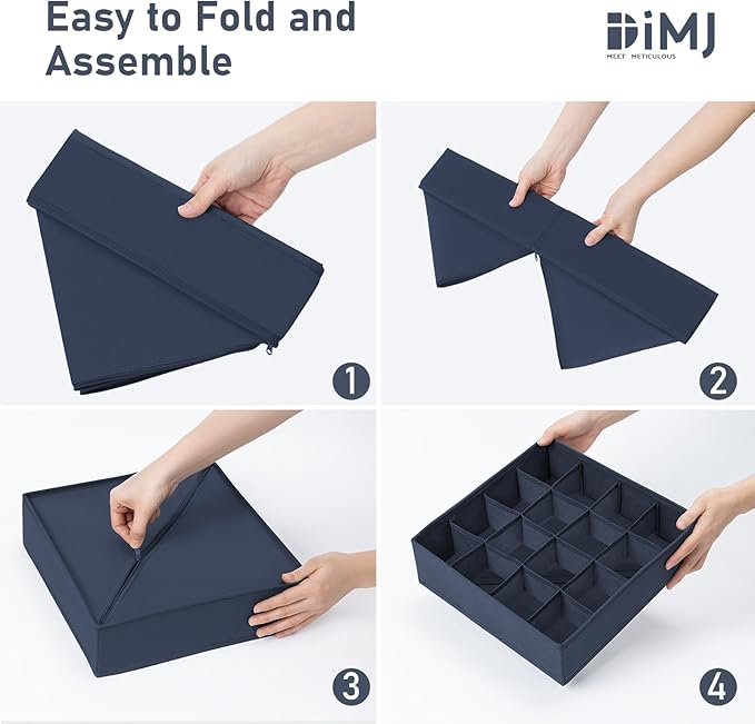 Joyoldelf Sock Drawer Organizer Divider 4 Packs Underwear Organizer, 2 x 24 Cell + 2 x 16 Cell Closet Organizers and Storage Sock Holders for Storing Socks, Handkerchiefs, Ties, Belts (Navy Blue)