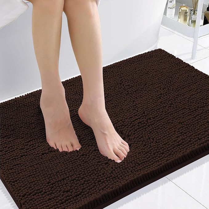 Smiry Luxury Chenille Bathroom Rugs 36x24, Extra Soft and Absorbent Shaggy Bath Mat, Machine Washable, Non-Slip Plush Carpet Runner for Tub, Shower, and Floor, Home Decor Accessories, Brown