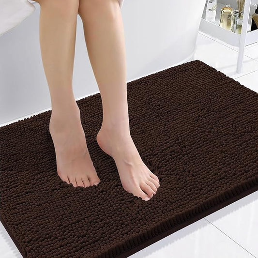 Smiry Luxury Chenille Bathroom Rugs 36x24, Extra Soft and Absorbent Shaggy Bath Mat, Machine Washable, Non-Slip Plush Carpet Runner for Tub, Shower, and Floor, Home Decor Accessories, Brown