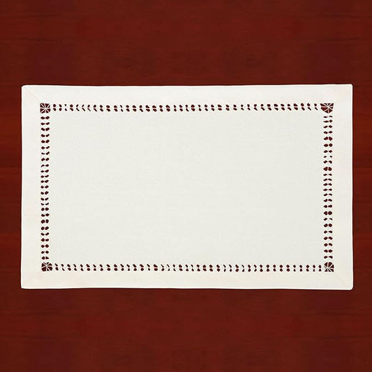 Grelucgo Handcrafted Solid Color Dining Table Placemats, Double-Hemstitched (Cream, 12 x 18 Placemats (Set of 4))