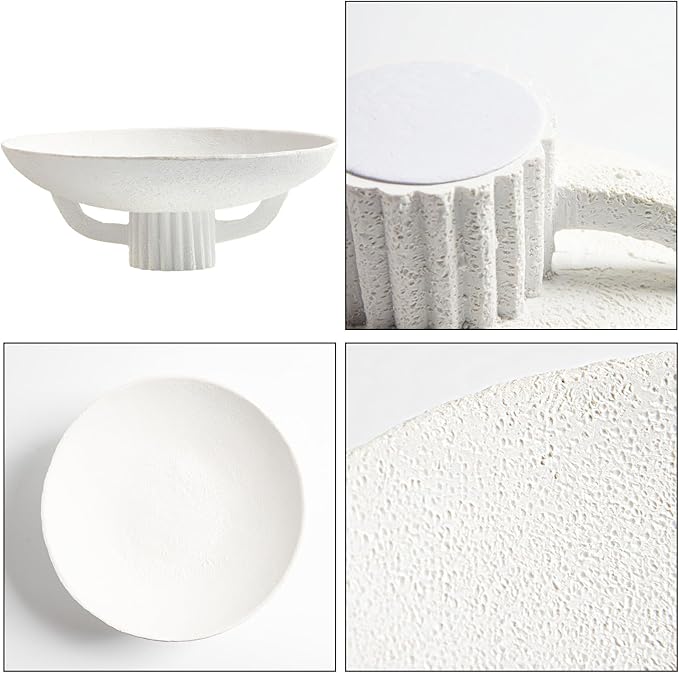 White Resin Decorative Bowl for Boho Modern Home Decor, 11.2" Large Elegant Pedestal Kitchen Fruit Bowl/Key Holder/ Potpourri for Entryway Table, Coffee Table, Dining Room,Table Centerpiece Bowl