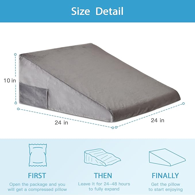 Wedge Pillow for Back Pain Relief, Bed Wedge Pillow for Sleeping, 24×24×10 Inch Memory Foam Anti Snore Pillow, Triangle Pillow Wedge for Sleeping Acid Reflux, Gerd, Elevated Pillow Short Plush