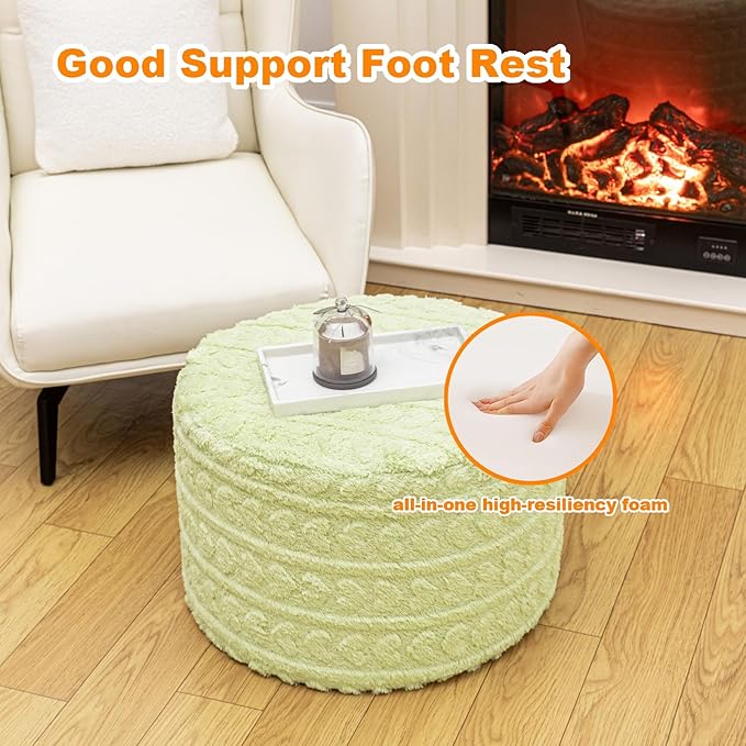 Round Pouf Ottoman Foot Rest 20x14 Inches Soft Heart Printed Footstool Ottomans for Living Room Comfort Foam Stuffed Poofs Perfect to Rest Your Feet for Couch Desk Sage Green