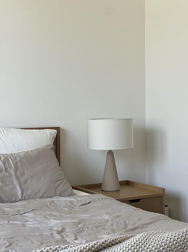 Brightech Nathaniel LED Table Lamp - Modern White Cement Tower Table Lamp for Bedside, Nightstand, Desk - Cozy Soft White Light for Living Room, Bedroom
