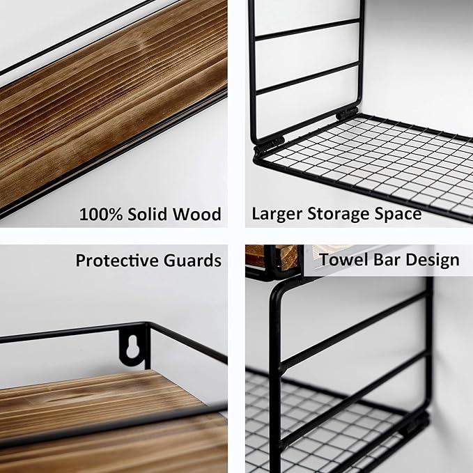Wall Mounted Bathroom Shelves Over Toilet, Farmhouse Wall Floating Shelf with Guardrail, Bathroom Decor for Bedroom Living Room Kitchen, Dark Brown (16.2 Inch Set of 3)