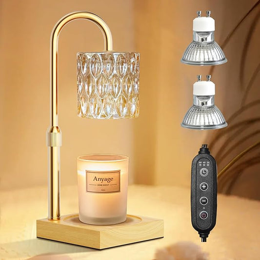 Candle Warmer Lamp with Timer and Dimmer, House Warming Gifts New Home Decor, Adjustable Height with 2 Bulbs(Amber)