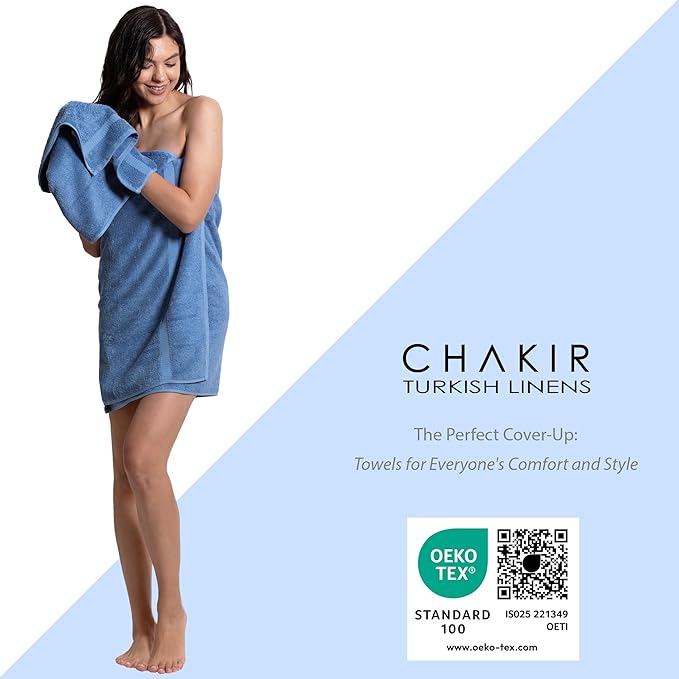 Chakir Turkish Linens | Hotel & Spa Quality 100% Cotton Premium Turkish Towels | Soft & Absorbent (Personalized 3-Piece Towel Set, Wedgewood)