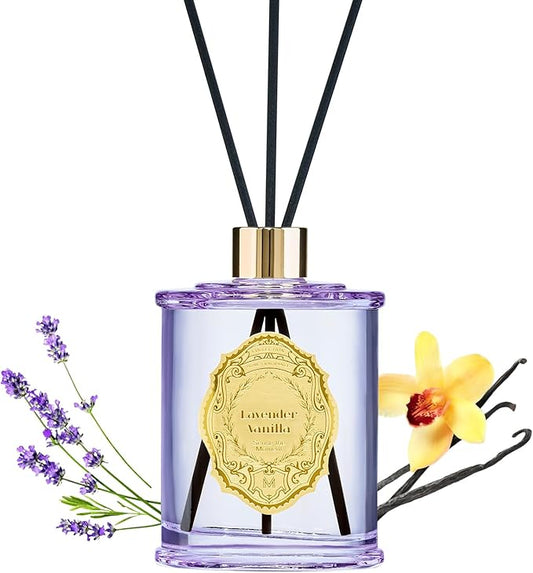 M&SENSE 8.4 oz Large Reed Diffuser for Home | Lavender Vanilla Scent Oil Diffuser with Sticks | Bedroom Bathroom Living Room Decor
