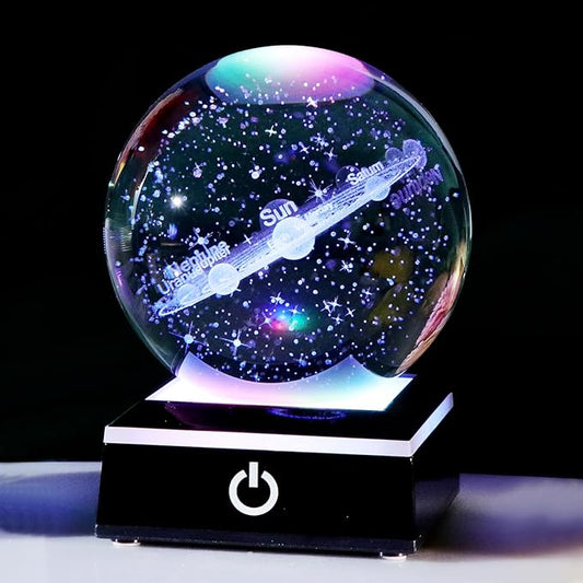 Ornalrist 3.15" K9 Crystal 3D Solar System Ball with Black LED Colorful Lighting Touch Base, Engraving Solar System Star Planet Model Decor, Science Universe Astronomy Gifts for Astronomy Lovers