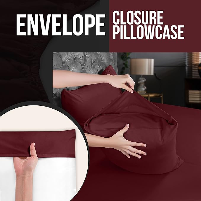 Utopia Bedding Queen Pillow Cases - 2 Pack - Envelope Closure - Soft Brushed Microfiber Fabric - Shrinkage and Fade Resistant Pillow Covers 20 X 30 Inches (Queen, Burgundy)