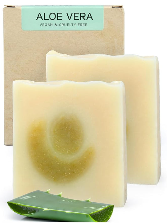 AUTHENTIC BATH & SOAP - Aloe Vera Soap Bar - Cold Processed, Natural, Soothing, Hydrating for Men & Women, Cruelty Free, Vegan, Handmade, Face & Body Wash for All Skin Types. (Pack of 2) 4.2 Oz Each