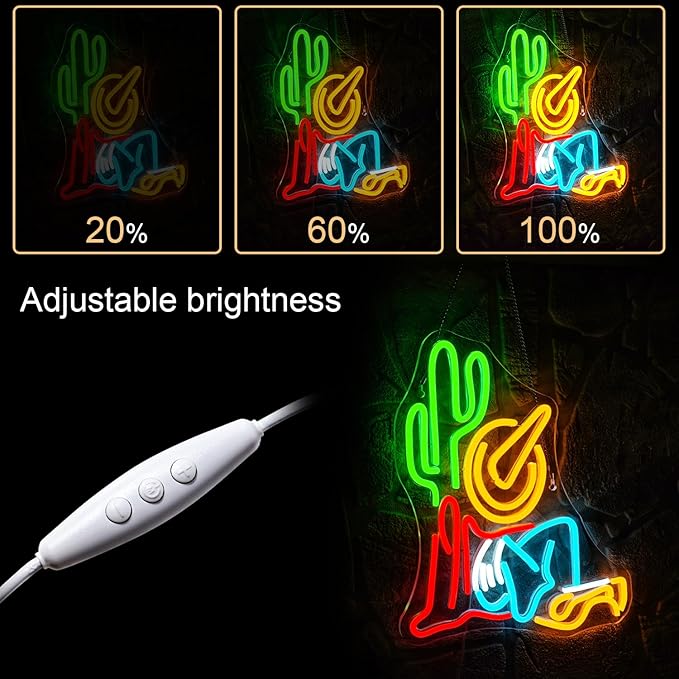 Cowboy Cactus Neon Sign Cowboy Hat Neon Signs for Wall Decor Western Wall Art USB Light Up Sign Dimmable LED Sign For Man Cave,Bar,Party,Bedroom,Home Wall,Gifts for Teens Kids Women Men