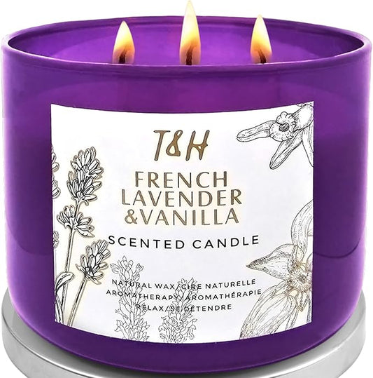 Lavender Vanilla Aromatherapy Candle 3 Wick | Scented Candles for Home | 15.8 oz Large Soy Candle | Relaxing Candles with Long Lasting Fragrance | Decorative Candle Gift for Women