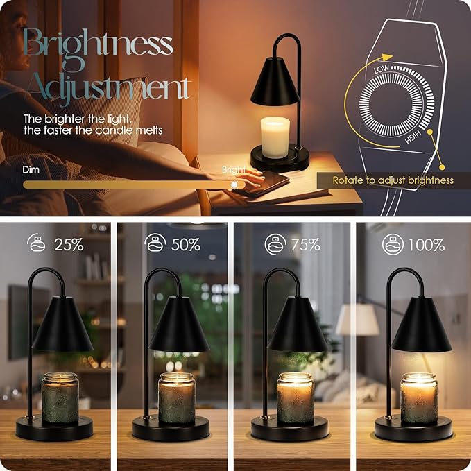 Candle Warmer Lamp,Electric Candle Warmer with Dimmable Light,Scented Wax Melter,No Smoke,Compatible with Various Jar,with 2 Light Bulbs,Home Decor-Black