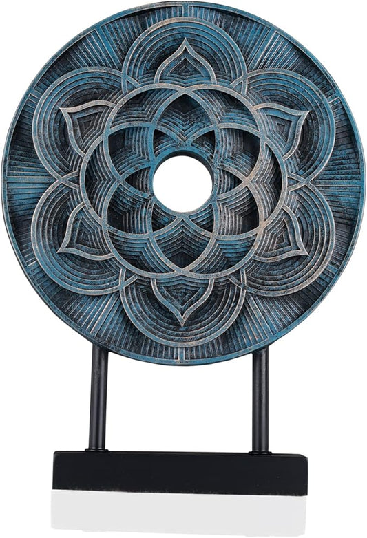 DOVDOV Unique Geometric Pattern Statue, Hand Carved Modern Home Decor Style, Table Carving Statue Accessory for Living Room Entrance Shelves (Blue)