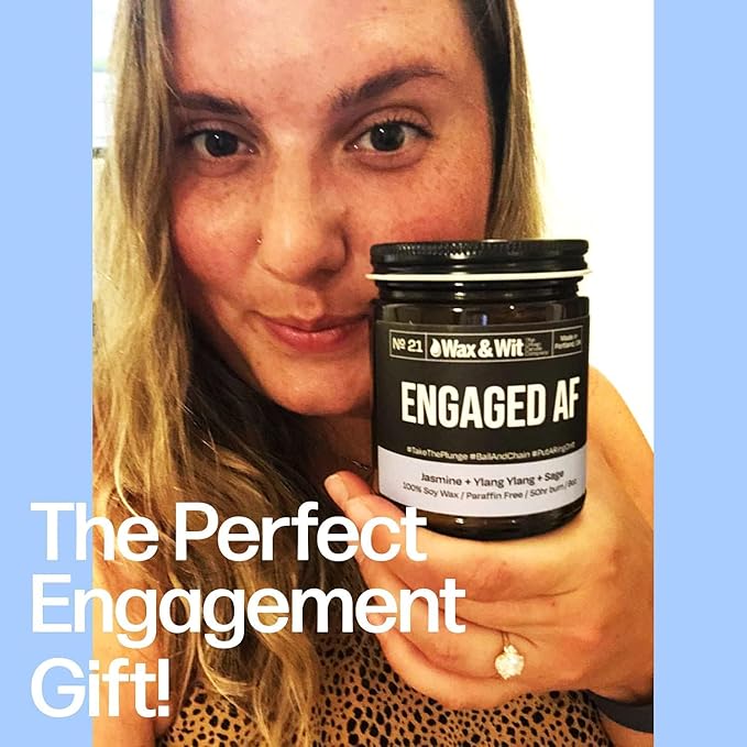 Wax & Wit Funny Soy Engagement Candle Gift for Women - Humorous, Aromatherapy Soy Wax Candle, Ideal for Just Engaged Gifts, Newly Engaged Couples – Jasmine, Ylang Ylang, Sage - 9oz