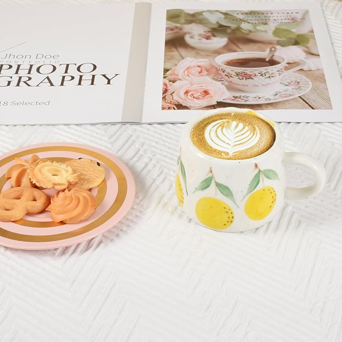 Koythin Ceramic Coffee Mug, Cute Fruits Creative Mugs Design, Printed Flowers Cup for Office and Home, 10 oz/300 ml for Latte Tea Milk (Orange)