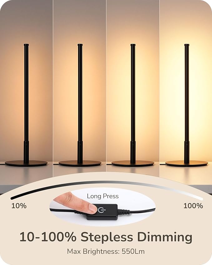 EDISHINE Upgraded LED Table Lamp, Stepless Dimmable Bedside Lamp with 3 Color Temperature, Modern Nightstand Lamp, Desk Lamp for Bedroom, Living Room, Corner, Gift, Metal Finish, Black, 6W