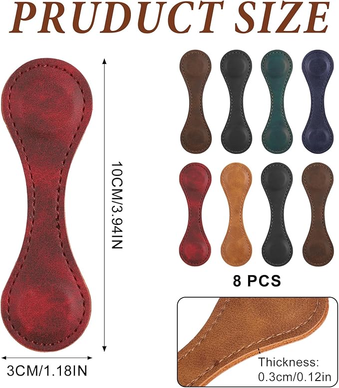 8 Pcs Leather Magnetic Bookmarks,Retro Magnetic Bookmark Holder,Double-Sided Magnetic Buckle for Wallet,PU Leather Bookmark Gift Suitable for Reading Lovers(Dark Colour)