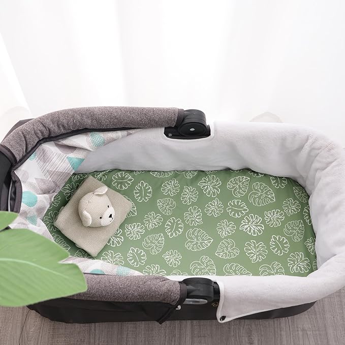 david's kids 3 Pack Bassinet Sheets, Ultra Soft Breathable Comfortable Baby Sheet Set for Boys Girls Neutral, Univeral Fit for Most Cradle and Bassinet Mattress, Leaf