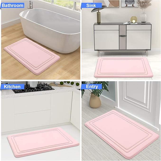 Grandaily Memory Foam Bath Mat Rug 30x20, Ultra Soft, Non-Slip and Absorbent Bathroom Rugs, Machine Wash Dry, Comfortable Bath Carpet for Bathroom Floor, Tub and Shower, Pink