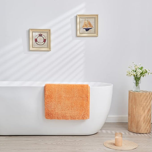 Douceur Orange Bathroom Rugs Non Slip, Super Soft Microfiber Bath Mats Washable, Fluffy Absorbent Bath Rugs for Bathroom, Quick Dry Shower Mat, 32" x 20"