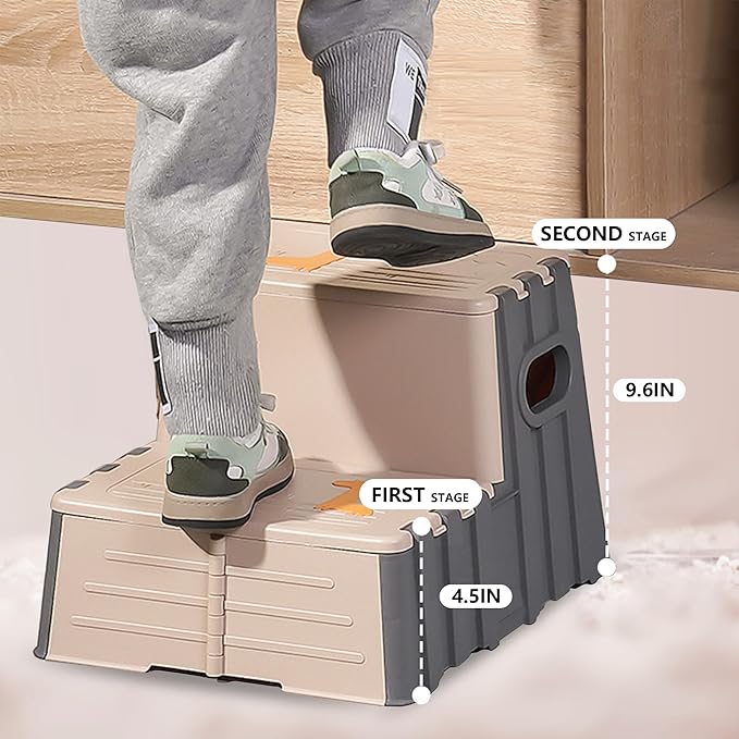 Toddler Step Stool,Anti-Slip Sturdy 2 Step Folding Stools for Kids for Bathroom Toilet Potty Training（Black and White）