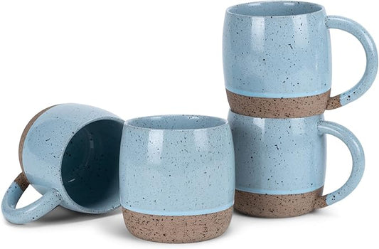 Elanze Designs Speckled Raw Bottom 17 ounce Ceramic Mugs Pack of 4, Ice Blue