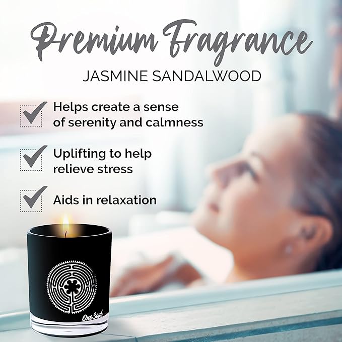 Jasmine Sandalwood Aromatherapy Candle, Earthy Scented Jar Candle, 7.6 oz, 50 Hour Burn Time