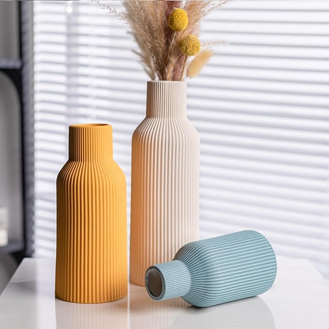 Colorful Ceramic Vases Set of 3,Farmhouse Decor, Home Decor, Pampas Grass Vases for Kitchen, Bedroom, Office, Living Room, Bathroom, Wedding, Entryway, Table Centerpieces, Gifts Women Mom (Color)