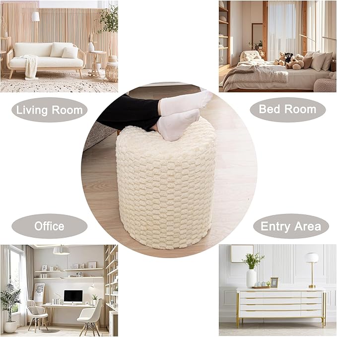 Modern Round Ottoman Multifunctional Foot Rest Floor Pouf Ottoman Footrest Stool Pouf Foot Stool for Living Room Bedroom Cream