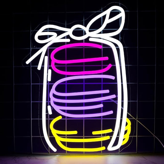French Macarons Neon Sign, French Cookies Neon Signs For Wall Decor, Led Baking Light Up Signs for Dessert Shop Resturant Home Party Decorations Gifts