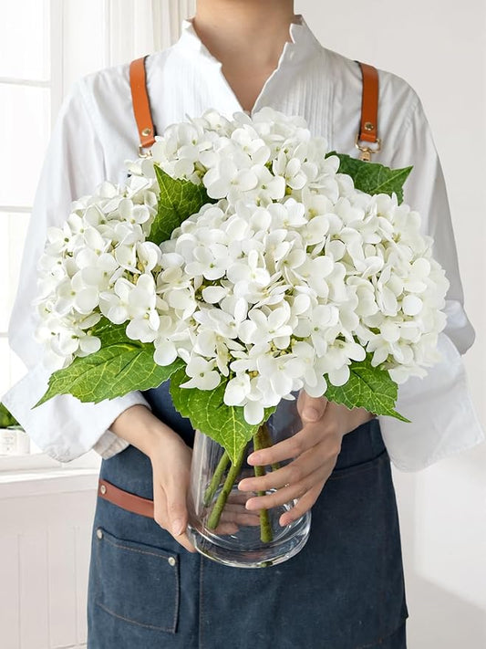 Hydrangea Artificial Flowers, Ivory White Lifelike Latex Silk Real Touch Faux Hydrangea Flowers, Artificial Hydrangeas Bouquet for Wedding Centerpieces Tables Party Home