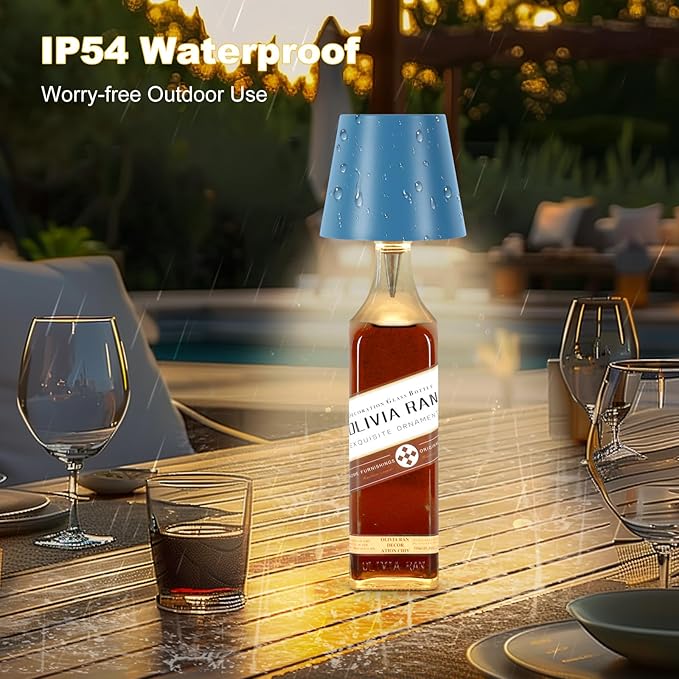 Wireless Bottle Lamp, 2025 New 3 Color Rechargeable Wine Bottle Lights for Bars Restaurants (Blue, 1PC)