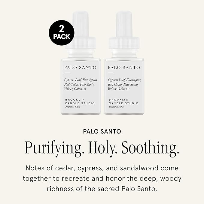 Pura & Brooklyn Candle Studio Home Scent Refill - Smart Home Air Diffuser - Up to 120-Hours of Luxury Fragrance per Vial - Clean & Safe Diffuser Fragrance - 2 Pack, Palo Santo