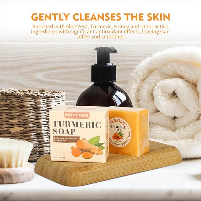 Turmeric Soap Bar, 4.23oz Face & Body Handmade Bar with Honey, Olive Oil, Aloe Vera for Deep Cleansing & Smooth Skin.
