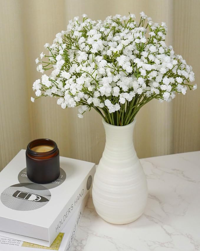 Babys Breath Artificial Flowers, 48Pcs Fake Baby Breath Flowers Artificial Bulk 11inch White Faux Gypsophila Real Touch Flowers for Outdoors Wedding DIY Bouquet Arrangement Home Garden Decor