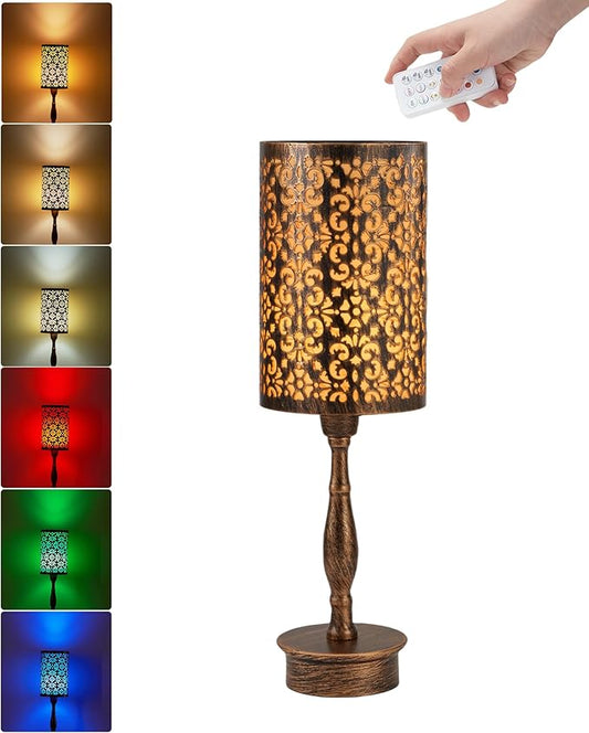 UMEXUS Cordless Table Lamp with Remote, Timer & Dimmer, RGB Small Rechargeable Battery Operated, Touch Bedside Night Lights, Antique Bronze Ambient Lighting, Patio Dining Side End Table Lamp