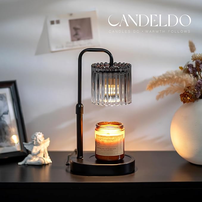 Candle Warmer Lamp with Timer: Black Candle Warming Lamp with 2 Bulbs Height Adjustable Wax Melt Warmer Dimmable Modern Bedroom Decor Gift for Women