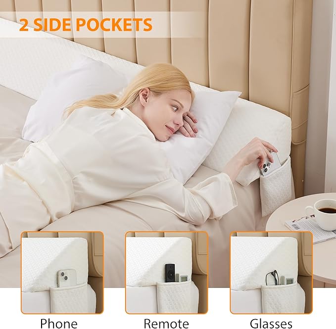 Queen Bed Wedge Pillow for Headboard, Bed Gap Filler, Mattress Gap Filler Queen, Fill The Gap (0-7") Between Headboard and Mattress (White, 60"x10"x6")