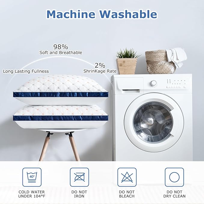 Cooling Pillows Queen Size Set of 2, Luxury Hotel Quality Queen Bed Pillows, Fluffy Down Alternative Pillows 2 Pack for Sleeping, Soft Gusseted Pillows for Side, Back or Stomach Sleepers