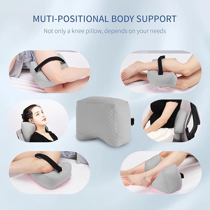 Knee Pillow for Side Sleepers - Leg Support Pillow for Sciatica Relief, Hip and Back Pain Alleviation, Spine Alignment with Adjustable Strap (Grey-Checker)