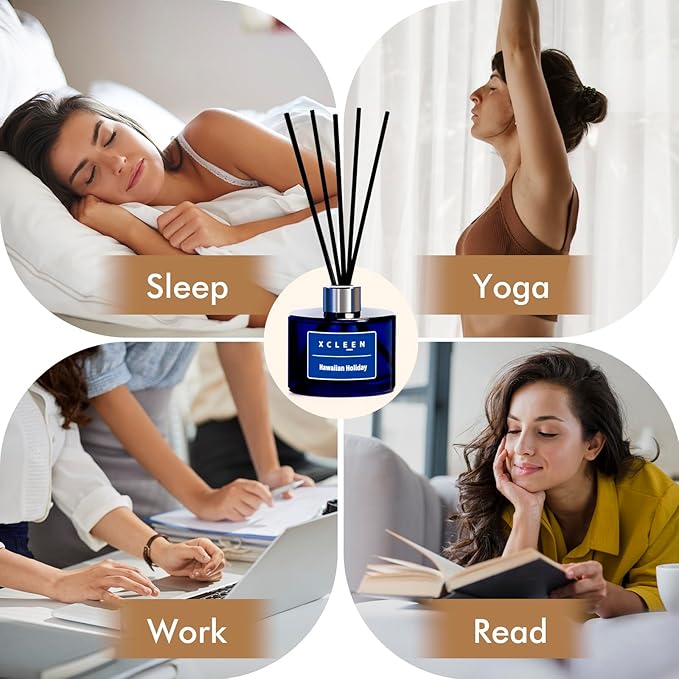 Reed Diffuser Set, 6.7 Oz Hawaiian Holiday Scented Reed Diffuser, Home Fragrance Oil Diffuser with Sticks, Great Air Fresheners for Bathroom