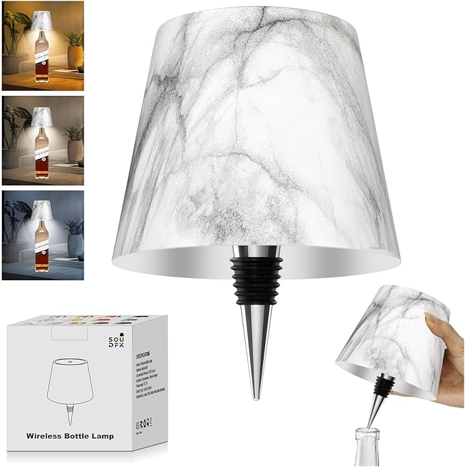 Wireless Bottle Lamp,2025 New 3 Color Rechargeable Wine Bottle Lights for Bars Restaurants (Marble Color)