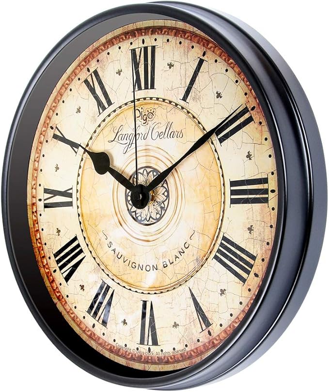 Justup Wall Clock, 12 inch Metal Black Wall Clock European Style Retro Vintage Clock Non - Ticking Whisper Quiet Battery Operated with HD Glass Easy to Read for Indoor Decor (Black 12')